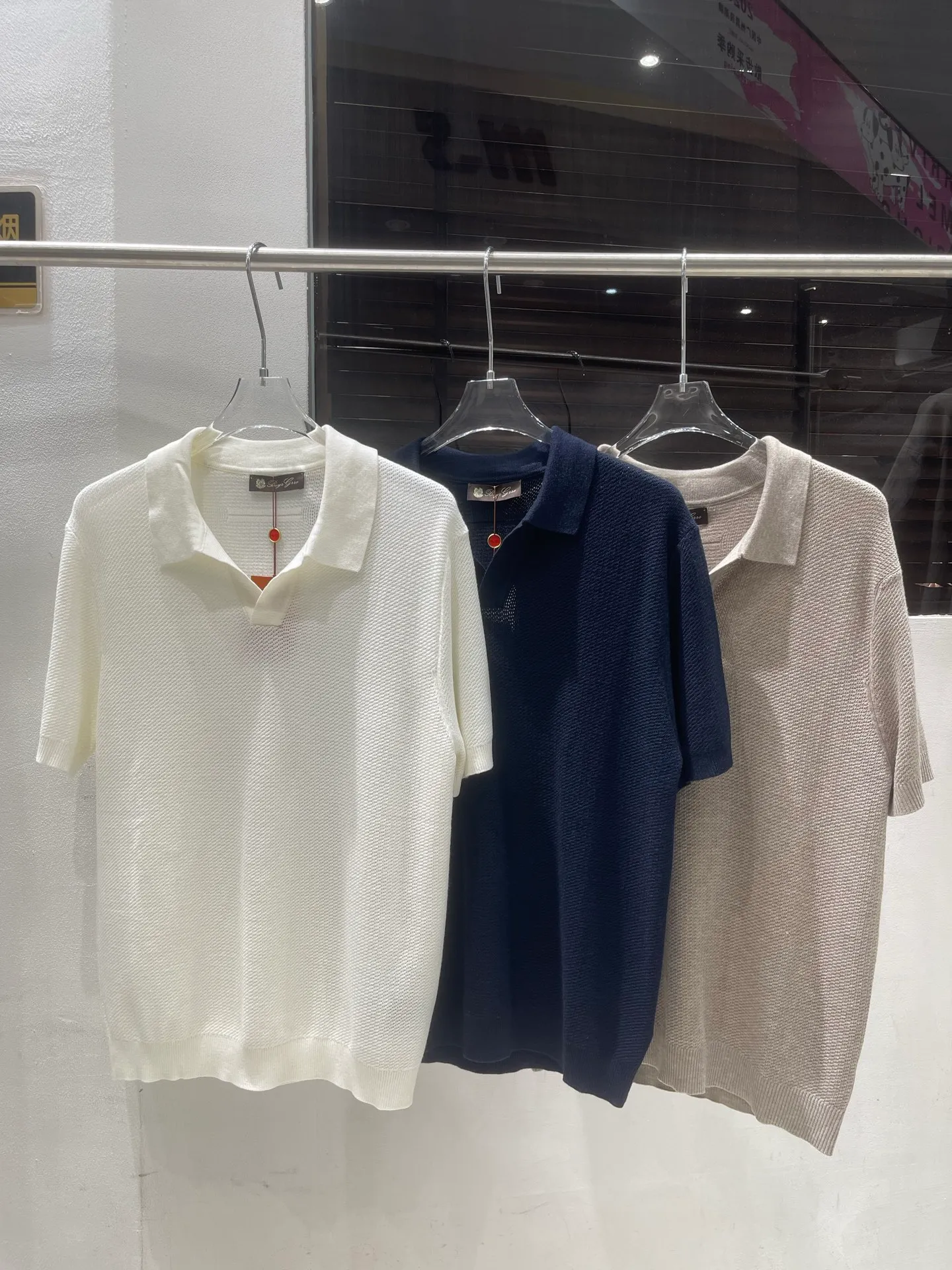 Knitted Mulberry Silk Sheep Wool Old Money Style Short Sleeve Sizes:m 3x Color: Blue White Card Color Style Number: 0006